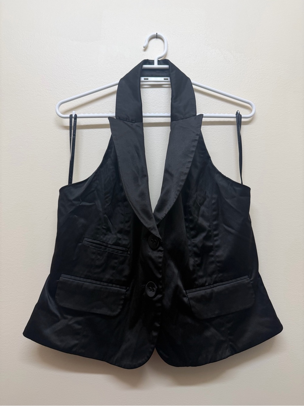 Y2K Dynamite Black Satin Halter Top
